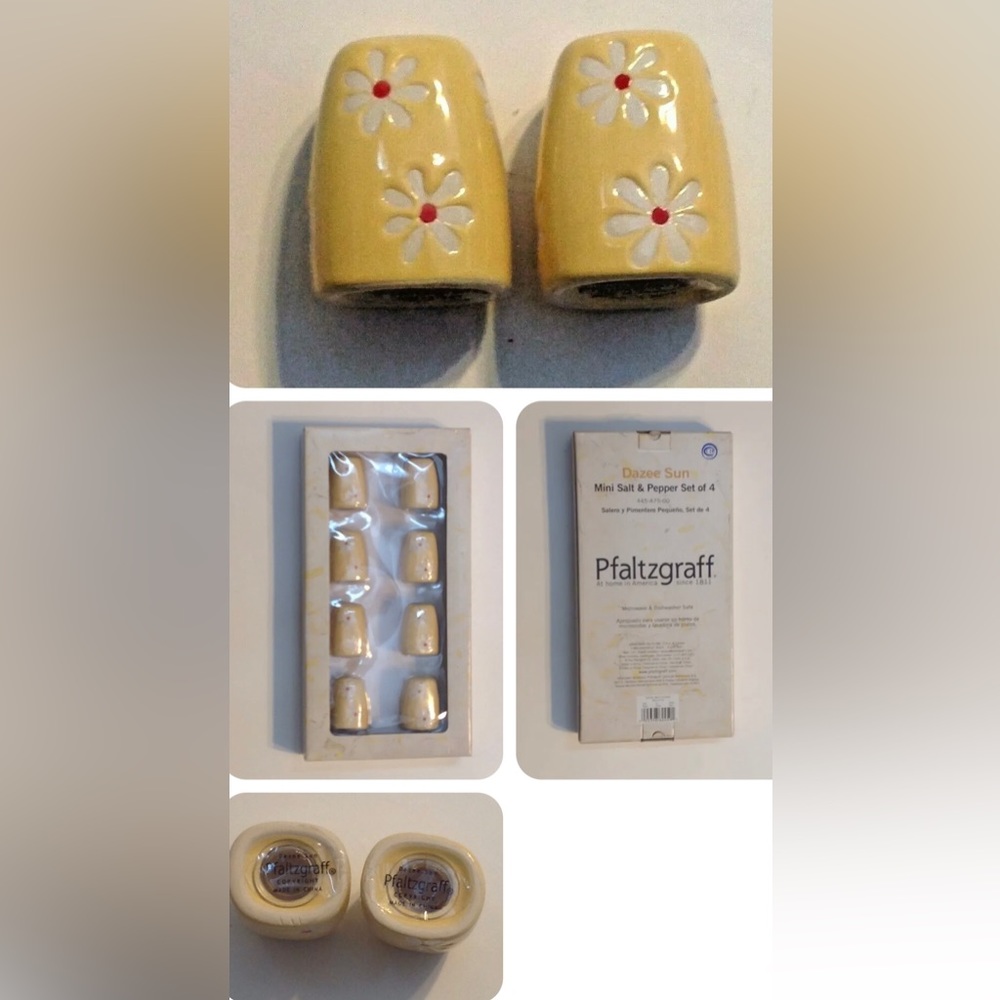 Pfaltzgraff Dazee Sun Salt & Pepper Shakers 4 Individual Sets Yellow Orig Box
